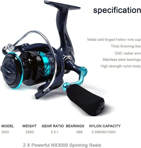 Fishing Rod Reel Combos, 2PCS 2.1m/6.89ft Collapsible Fishing Rods + 2PCS Spinning Reels + Fishing Lines Fishing Lures Carrier Bag, Telescopic Fishing Pole Set Sea Saltwater Freshwater Kit in Saudi Arabia