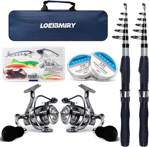 Fishing Rod Reel Combos, 2PCS 2.1m/6.89ft Collapsible Fishing Rods + 2PCS Spinning Reels + Fishing Lines Fishing Lures Carrier Bag, Telescopic Fishing Pole Set Sea Saltwater Freshwater Kit in Saudi Arabia