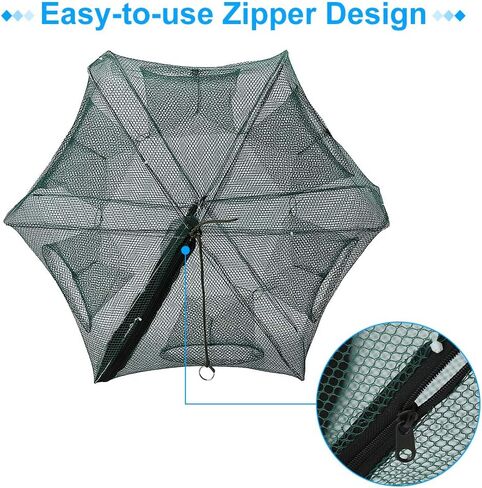 Bait Trap, Portable 6 Holes Automatic Nylon Fishing Net Shrimp Cage Foldable Fish Cast Mesh Trap Net with Zipper for Fishes, Shrimp, Minnow, Crayfish, Crab, Crawdad in Saudi Arabia