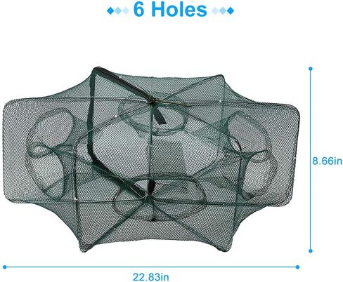 Bait Trap, Portable 6 Holes Automatic Nylon Fishing Net Shrimp Cage Foldable Fish Cast Mesh Trap Net with Zipper for Fishes, Shrimp, Minnow, Crayfish, Crab, Crawdad in Saudi Arabia