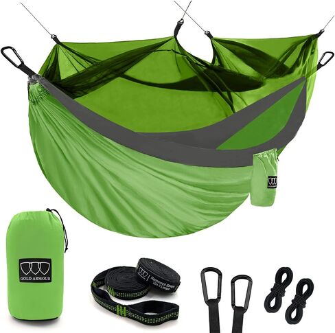 Gold Armour Camping Hammock - Camping Essentials, Double Hammock with Bug Net, Camping Gear Hammock for Outside, Hiking, and Travel (Black) in Saudi Arabia