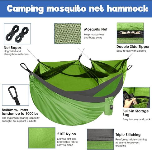 Gold Armour Camping Hammock - Camping Essentials, Double Hammock with Bug Net, Camping Gear Hammock for Outside, Hiking, and Travel (Black) in Saudi Arabia