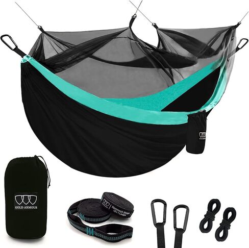 Gold Armour Camping Hammock - Camping Essentials, Double Hammock with Bug Net, Camping Gear Hammock for Outside, Hiking, and Travel (Black) in Saudi Arabia