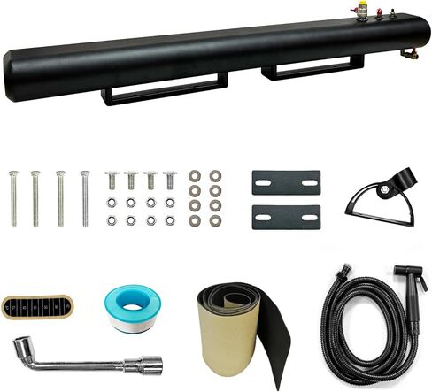 خزان مياه مع دش للتخييم سعة 8 جالون من الألومنيوم للطرق الوعرة من أجل تخزين المياه المحمولة على حامل السقف للمركبات والشاحنات وسيارات الدفع الرباعي باللون الأسود in Kuwait