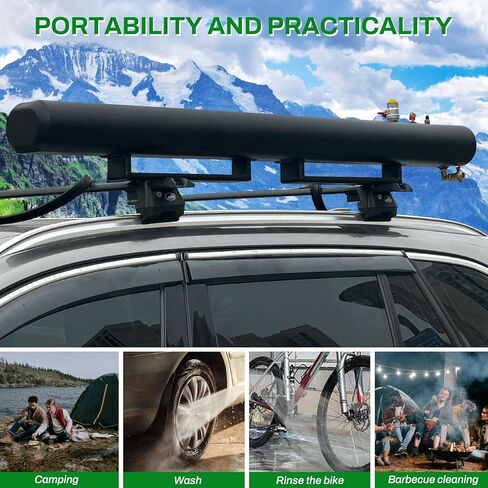 خزان مياه مع دش للتخييم سعة 8 جالون من الألومنيوم للطرق الوعرة من أجل تخزين المياه المحمولة على حامل السقف للمركبات والشاحنات وسيارات الدفع الرباعي باللون الأسود in Kuwait