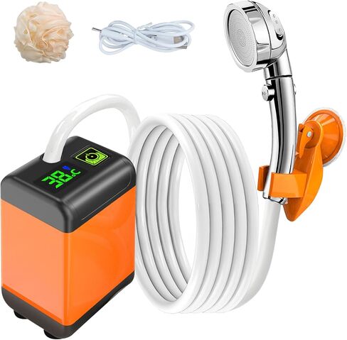 دش محمول للتخييم، مضخة دش للتخييم، 3 أوضاع للتدفق، تعمل ببطارية 6000 مللي أمبير في الساعة، شاشة رقمية ذكية لقياس درجة الحرارة الذكية، مناسبة للمشي لمسافات طويلة، والسفر، والغسيل، وحمام الحيوانات الأليفة in Kuwait