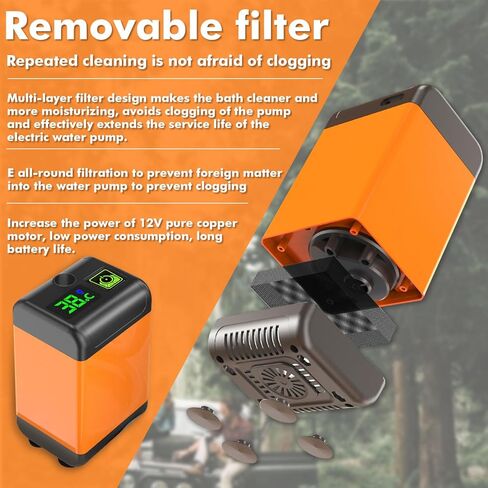 دش محمول للتخييم، مضخة دش للتخييم، 3 أوضاع للتدفق، تعمل ببطارية 6000 مللي أمبير في الساعة، شاشة رقمية ذكية لقياس درجة الحرارة الذكية، مناسبة للمشي لمسافات طويلة، والسفر، والغسيل، وحمام الحيوانات الأليفة in Kuwait