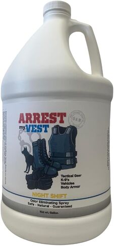 بخاخ Arrest My Vest لإزالة الروائح الكريهة من الدرجة العسكرية لدرع الجسم، والعتاد التكتيكي، ومعدات K9. آمن على جميع السترات الباليستية والأقمشة ومعدات الشرطة - عطر Night Shift - زجاجة سعة 1 جالون in Kuwait
