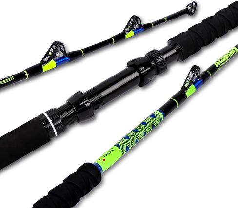 Fiblink صنارة صيد الأسماك في المياه المالحة، صنارة صيد القوارب البحرية قطعة واحدة/قطعتين، لعبة كبيرة قطرة عميقة، قصبة صيد باللون الأزرق/الأخضر النيون (5'/6'6"، 50-80 رطل/80-120 رطل) in Kuwait