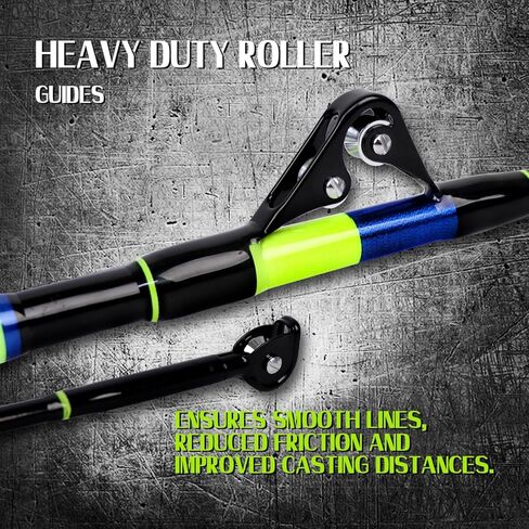 Fiblink صنارة صيد الأسماك في المياه المالحة، صنارة صيد القوارب البحرية قطعة واحدة/قطعتين، لعبة كبيرة قطرة عميقة، قصبة صيد باللون الأزرق/الأخضر النيون (5'/6'6"، 50-80 رطل/80-120 رطل) in Kuwait