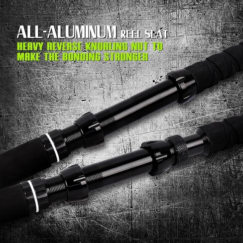 Fiblink صنارة صيد الأسماك في المياه المالحة، صنارة صيد القوارب البحرية قطعة واحدة/قطعتين، لعبة كبيرة قطرة عميقة، قصبة صيد باللون الأزرق/الأخضر النيون (5'/6'6"، 50-80 رطل/80-120 رطل) in Kuwait