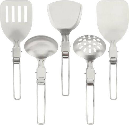 Kakalote Camping Kitchen Utensil Set,5Pcs Stainless Steel Portable Folding Outdoor Cooking Utensil,Camping Utensils Set,Camping Cooking Utensils,for RV Car,Tent Campers,Outdoor Picnics BBQ in Saudi Arabia