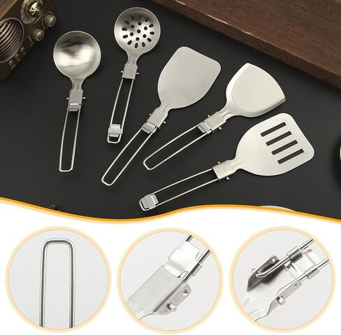 Kakalote Camping Kitchen Utensil Set,5Pcs Stainless Steel Portable Folding Outdoor Cooking Utensil,Camping Utensils Set,Camping Cooking Utensils,for RV Car,Tent Campers,Outdoor Picnics BBQ in Saudi Arabia