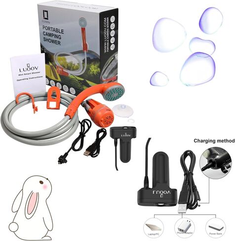 COSWE Portable Camping Shower, Outdoor Camp Pump with Rechargeable 4400mAH Battery and 130LM Led Lighting Device for Camping Hiking Outdoor Beach Garden in Kuwait