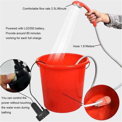 COSWE Portable Camping Shower, Outdoor Camp Pump with Rechargeable 4400mAH Battery and 130LM Led Lighting Device for Camping Hiking Outdoor Beach Garden in Kuwait