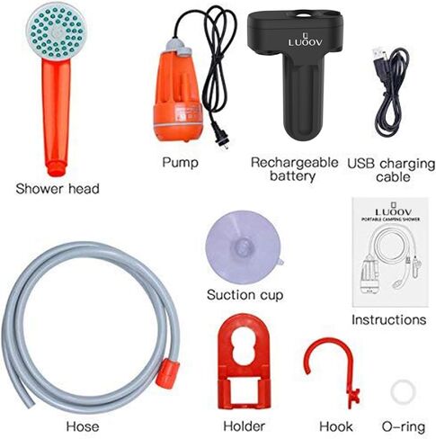 COSWE Portable Camping Shower, Outdoor Camp Pump with Rechargeable 4400mAH Battery and 130LM Led Lighting Device for Camping Hiking Outdoor Beach Garden in Kuwait