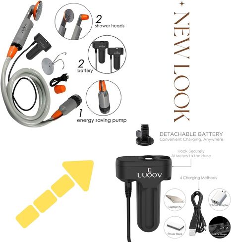 COSWE Portable Camping Shower, Outdoor Camp Pump with Rechargeable 4400mAH Battery and 130LM Led Lighting Device for Camping Hiking Outdoor Beach Garden in Kuwait