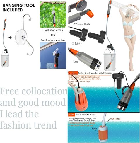COSWE Portable Camping Shower, Outdoor Camp Pump with Rechargeable 4400mAH Battery and 130LM Led Lighting Device for Camping Hiking Outdoor Beach Garden in Kuwait