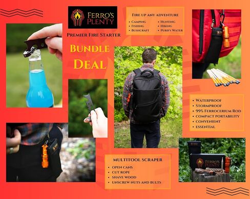 Ferro Rod fire Starter| Flint and Steel fire Starter kit| Waterproof Matches Survival kit with 3.5" Zinc Alloy case| Extra Match Striker| Strike Anywhere Matches| Flint fire Starter Survival Tool| in Saudi Arabia