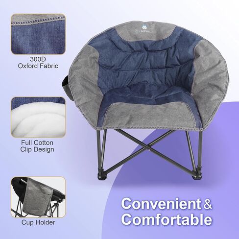 Moon Camping Chairs,Saucer Round Chair for Heavy People, Large Padded Folding Portable Chairs with Side Cup Holder Lawn Chairs Folding Supports up to 300lbs in Saudi Arabia
