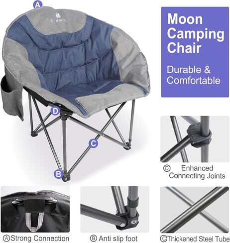 Moon Camping Chairs,Saucer Round Chair for Heavy People, Large Padded Folding Portable Chairs with Side Cup Holder Lawn Chairs Folding Supports up to 300lbs in Saudi Arabia