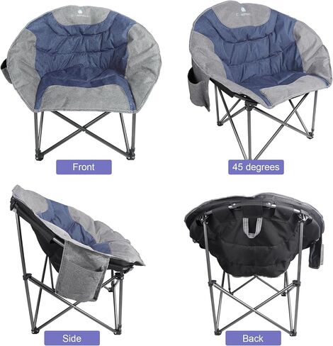Moon Camping Chairs,Saucer Round Chair for Heavy People, Large Padded Folding Portable Chairs with Side Cup Holder Lawn Chairs Folding Supports up to 300lbs in Saudi Arabia