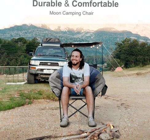 Moon Camping Chairs,Saucer Round Chair for Heavy People, Large Padded Folding Portable Chairs with Side Cup Holder Lawn Chairs Folding Supports up to 300lbs in Saudi Arabia