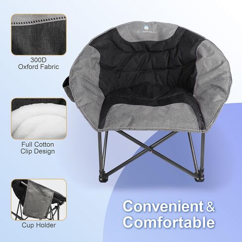 Moon Camping Chairs,Saucer Round Chair for Heavy People, Large Padded Folding Portable Chairs with Side Cup Holder Lawn Chairs Folding Supports up to 300lbs in Saudi Arabia