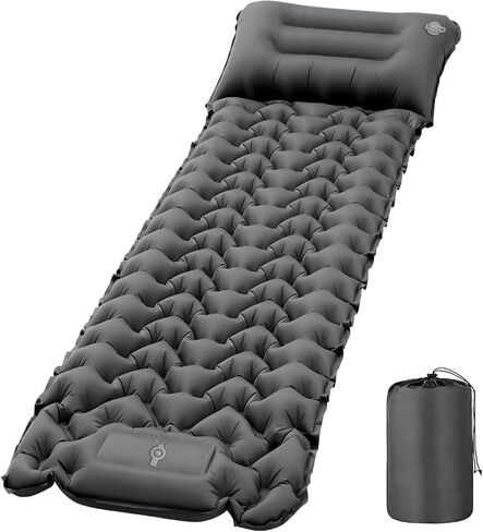 Sleeping Pad, 50D Ultralight Camping Mat with Pillow Built-in Foot Pump Sleeping Mat Waterproof Portable and Compact Camping Mattress for Backpacking Hiking Traveling Tent Air Mattress (Grey) in Saudi Arabia