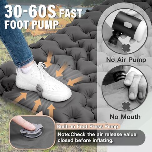 Sleeping Pad, 50D Ultralight Camping Mat with Pillow Built-in Foot Pump Sleeping Mat Waterproof Portable and Compact Camping Mattress for Backpacking Hiking Traveling Tent Air Mattress (Grey) in Saudi Arabia