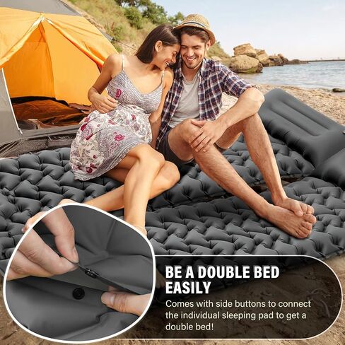 Sleeping Pad, 50D Ultralight Camping Mat with Pillow Built-in Foot Pump Sleeping Mat Waterproof Portable and Compact Camping Mattress for Backpacking Hiking Traveling Tent Air Mattress (Grey) in Saudi Arabia