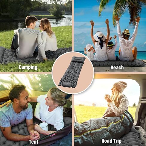 Sleeping Pad, 50D Ultralight Camping Mat with Pillow Built-in Foot Pump Sleeping Mat Waterproof Portable and Compact Camping Mattress for Backpacking Hiking Traveling Tent Air Mattress (Grey) in Saudi Arabia