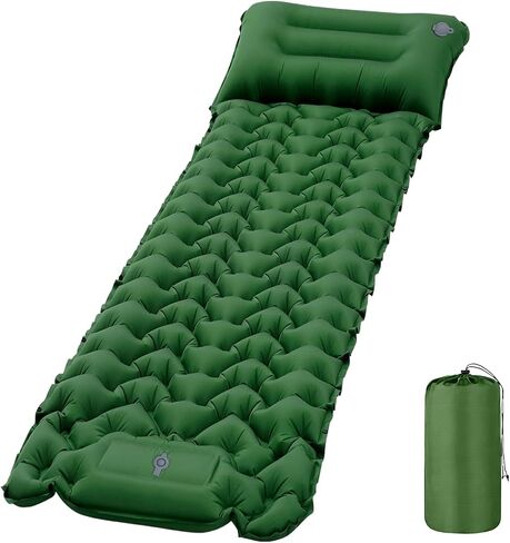 Sleeping Pad, 50D Ultralight Camping Mat with Pillow Built-in Foot Pump Sleeping Mat Waterproof Portable and Compact Camping Mattress for Backpacking Hiking Traveling Tent Air Mattress (Grey) in Saudi Arabia