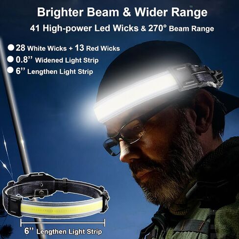 Rechargeable Headlamp with Red Light, 270° Wide Beam Head Lamp, Led Headlamps for Adults, Head Light Flashlight with Usb C, Waterproof, Tail Light, 5 Modes for Running, Camping, Repairing, Fishing in Saudi Arabia