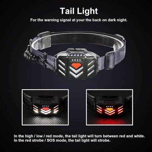 Rechargeable Headlamp with Red Light, 270° Wide Beam Head Lamp, Led Headlamps for Adults, Head Light Flashlight with Usb C, Waterproof, Tail Light, 5 Modes for Running, Camping, Repairing, Fishing in Saudi Arabia