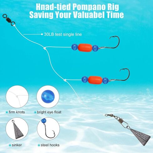 Pompano Rigs for Surf Fishing Saltwater Floats Catfishing Pompano Fishing Rigs with Double Circle Hooks and Pyramid Sinker 5pcs/8pcs in Kuwait