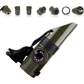Outdoor Multifunctional Survival Whistle, 7-in-1 with LED Light, Thermometer, Compass for Hiking, Camping, Mountaineering