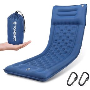 TOMSHOO Sleeping Pad, Ultralight Camping Mat Inflatable Sleeping Mat 77''X28'' Camping Mattress with Pillow Built-in Foot Pump with 2 Carabiners for Camping, Hiking, Travel, Tent
