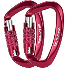 Heavy Duty Carabiner Clips 12KN Aluminum D Ring Double Locking Caribeaner Hooks