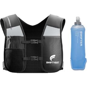 Running Phone Holder Vest with 500ml/17oz Running Water Bottle | Waterproof Pouch | Reflective Hydration Vest | Adjustable | Lightweight | 6 Pockets for Running Accessories - Men & Women
