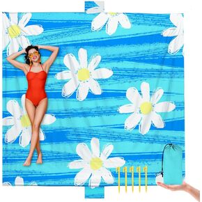 Blue Line Blanket Sandproof Waterproof Extra Large for 1-6 Adults Size 79"x79" with Ground Mails,Pouch Bag, Anti Sand,Skin Friendly Machine Washable Outdoor Blanket