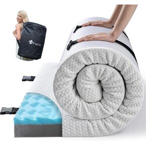 KingChii CertiPUR-US Memory Foam Camping Mattress, Portable Roll Up Travel Car Camping Mattress Sleeping Pad & Floor Mattress, Cot Mattress Guest Bed for Sleepover