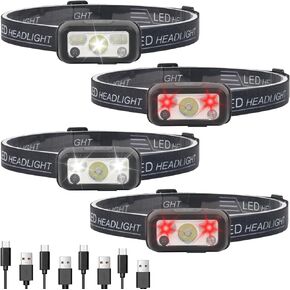 Headlamp Rechargeable, 4 Pack White Red Headlamp Flashlight, Motion Sensor Head Lamp Flashlight, 14 Mode for Outdoor Camping Running Cycling (4 pack)