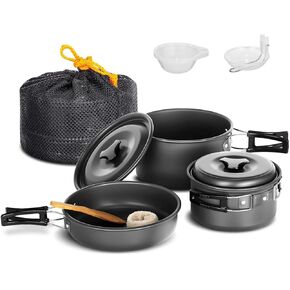 Lixada 10pcs Camping Cookware Mess Kit, Non-Stick Lightweight Stackable Pot Pan Bowls Camping Cooking Set with Storage Bag, Portable Outdoor Cookware Accessories for Backpacking Hiking Picnic