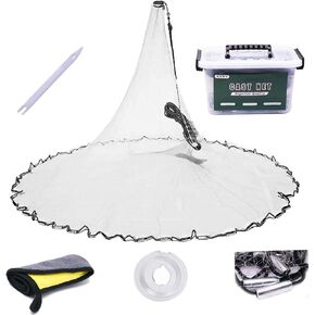 Cast Net, 3FT-12FT Radius American Fishing Casting Net with Heavy Duty Sinkers for Freshwater and Saltwater Bait Fish, Throw Style Fishing Net for Bait Shrimp Trap Fish