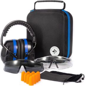 Shooting ear protection safety eamuffs, Gun range hearing protection, Shooting glasses, Earplugs, carrying case