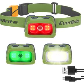 EverBrite Rechargeable Headlamp - 350 Lumens Headlight with Red/Green Light and Tail Light, 7 Lighting Modes with Memory Function, Perfect for Trail Running, Camping and Hiking