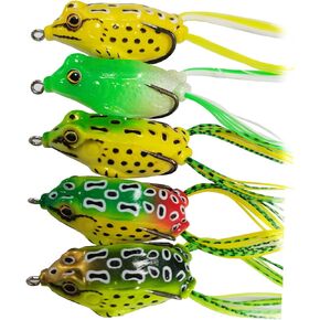 5 Pcs Topwater Frog Lures Sets with Bait Box, Frog Fishing Crankbait Lures, Soft Bait for Bass Snakehead, Freshwater Soft Simulated Frog Bait