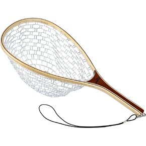 Landing Net for Fly Fishing, Trout Fishing Net, Soft Rubber Catch and Release Fish Net with Wooden Handle
