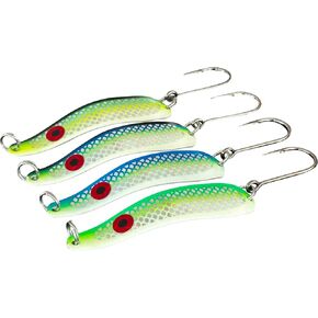 Spirit Spoons - Premium Fishing Lures - Set of 4 - Great for Salmon, Lake Trout - Char - Walleye (Herring Aid, Green Hornet, Blue Dorado and Lemon Lime)